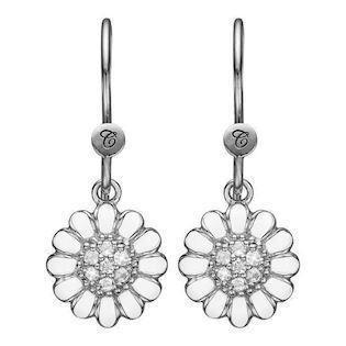 Christina Collect 925 sterling silver White Marguerite Beautiful daisies with white enamel and 14 glittering topaz, model 670-S12White